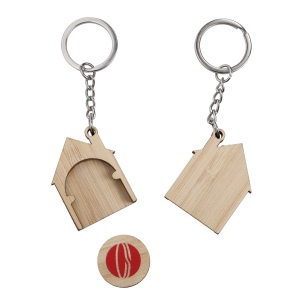 Porte-clés jeton maison bambou at210 - PUHT gravure laser