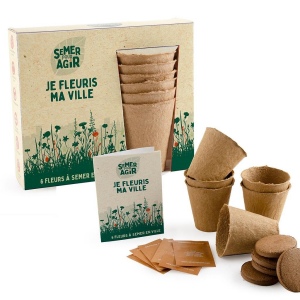 Coffret 6 pots bois avec graines - Je fleuris ma ville - Semer pour agir