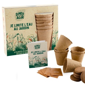 Coffret 6 pots bois avec graines - Je limite l'eau au jardin - Semer pour agir