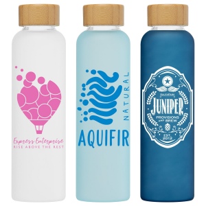 Lucerne - 590 ml Bouteille en verre borosilicate givré avec couvercle en bambou (+Sérigraphie)