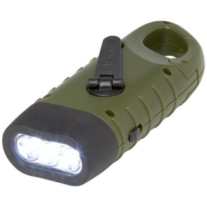 Lampe de poche dynamo solaire Helios en plastique recyclé avec mousqueton