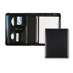 Conférencier zippé A4 avec anneaux en simili Belluno noir