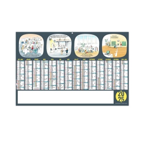 Humour au travail 2025 - maxi cc rigide - 650x405mm - dos france routiere - pelliculage effacable - marquage quadri - 2 oeillets cordon