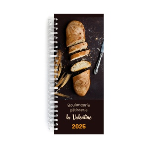 Agenda de caisse 2025 - 137x335mm - couverture contrecollee quadri recto  avec pelliculage brillant - spirale double metallique blanche - 16 pages personnalisees en debut d'agenda