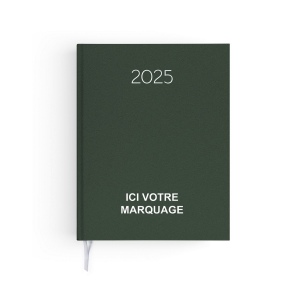 Semainier naturel 2025 - 210x270mm - couverture kaki transfert a chaud 16 pages personnalisees en debut d'agenda