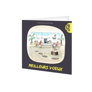 Carte de voeux humour au travail 2025 avec enveloppe - marquage quadri