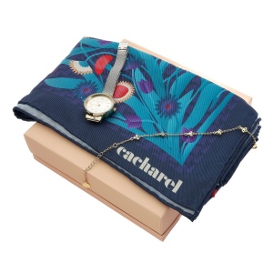 Parure Cacharel (montre, bracelet & foulard)