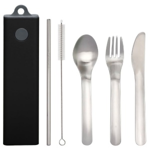 Set de couverts 5pcs acier inoxydable avec étui - Environnement & Nature