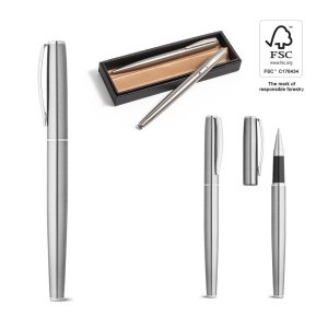 ELLA. Parure de stylo roller et stylo bille en acier inoxydable recyclé à 53%