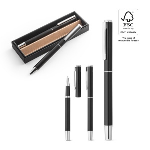 LEAH. Parure de stylo à bille et de roller en aluminium (94% recyclé) avec clip