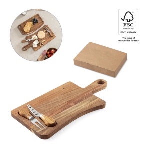 CASSIA. Plateau à fromage en bois d'acacia avec deux ustensiles