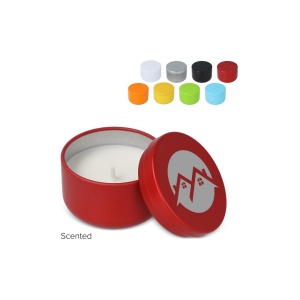 Candle in round recycled tin