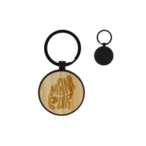 Porte-clés en bambou et métal rond