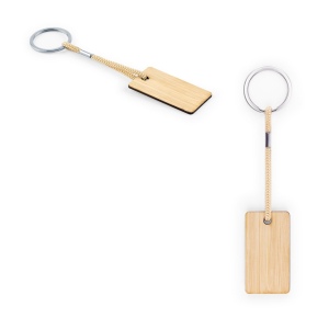 HOPPS. Porte-clés rectangulaire en bambou avec cordon en PET