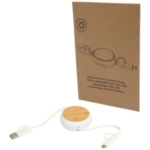 Câble rétractable 5 en 1 Chechia de 100 cm en plastique recyclé pour la synchronisation des données et la charge rapide de 45 W