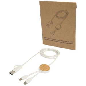 Câble 5 en 1 Chechia en plastique recyclé de 150 cm pour la synchronisation des données et la charge rapide de 27 W avec détails en bambou