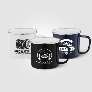 Wyoming - 385 ml Mug de camping émaillé avec bord en acier inoxydable (+Sérigraphie)