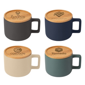 Café Virtuoso - 355 ml Tasse en céramique avec couvercle en bambou (+Gravure Laser)