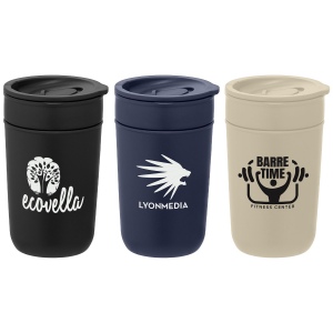 Danube - Gobelet en céramique de 350 ml avec extérieur et couvercle en plastique recyclé (+Gravure Laser)
