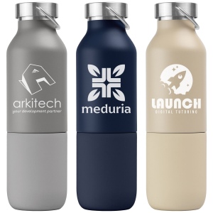 Freya Duo - 2-en-1 Bouteille en acier inoxydable recyclé à double paroi de 590 ml et gobelet de 325 ml (+Sérigraphie)