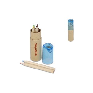 Crayons de couleur dans un tube en carton avec couvercle taille-crayon