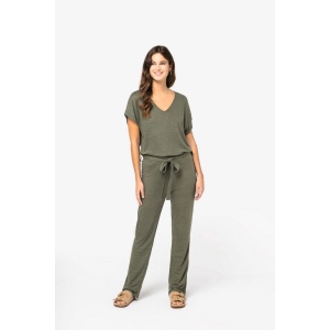 Combinaison en maille manches courtes en lin femme