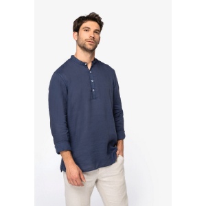 Chemise à col Mao délavée  en lin homme