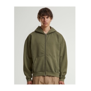 Sweat capuche zippé lourd délavé