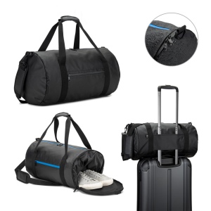 OSASCO SPORT. Sac de sport cylindrique en polyester recyclé haute densité 600D avec compartiment latéral pour les chaussures