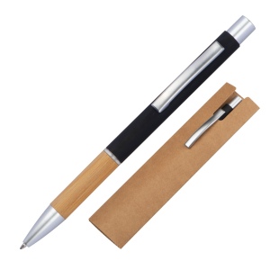 Stylo en aluminium avec zone de prise en main en bambou