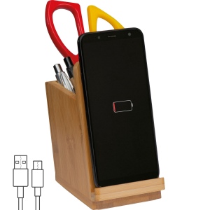 Pot à crayons en bambou avec chargeur à induction