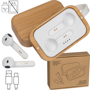 Casque d'écoute Bluetooth dans un emballage en bois