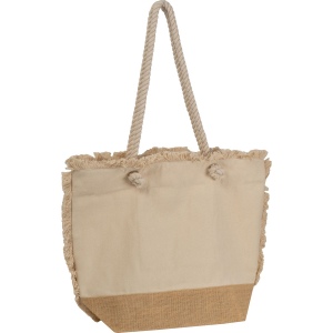 Sac de plage Oeko-Tex ® naturel avec fond en jute et cordelette