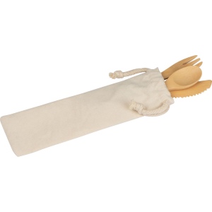 Couverts en bambou dans un sac en coton