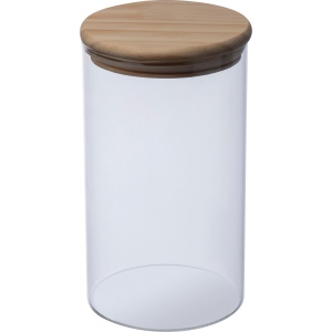 Pot en verre borosilicaté avec couvercle en bois de pin, 1000 ml