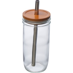 Gobelet en verre avec couvercle en bambou et paille