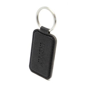 PORTE-CLE EN SIMILI-CUIR NOIR GRAINE