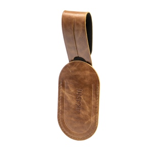 ETIQUETTE BAGAGE  EN CUIR VERITABLE MARRON FONCE