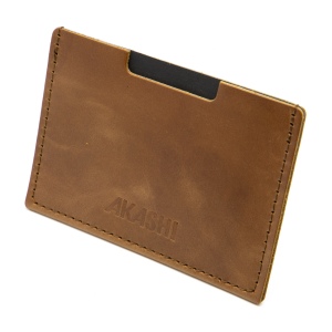 PORTE CARTE SIMPLE EN CUIR VERITABLE MARRON FONCE