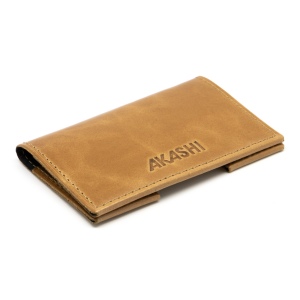PORTE-CARTES FOLIO AVEC OU SANS ANTI-RFID  EN CUIR VERITABLE MARRON CLAIR