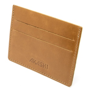 PORTE-CARTES HORIZONTAL AVEC OU SANS ANTI-RFID  EN CUIR VERITABLE MARRON CLAIR