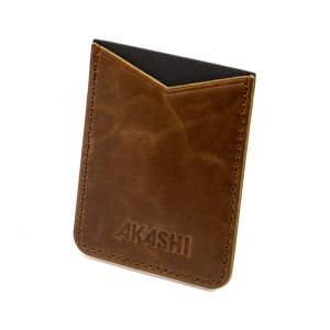 PORTE-CARTE POUR SMARTPHONE AVEC ADHESIF 3M EN CUIR VERITABLE MARRON FONCE