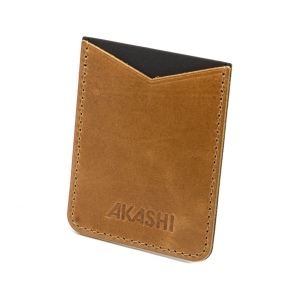 PORTE-CARTE POUR SMARTPHONE AVEC ADHESIF 3M EN CUIR VERITABLE MARRON CLAIR
