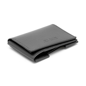 PORTE CARTE VOLET CUIR RECYCLÉ GRIS