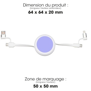 ANWA - CÂBLE DÉROULEUR 4 EN 1 À CHARGE RAPIDE 20W EN MATÉRIAUX RECYCLÉS - BLANC