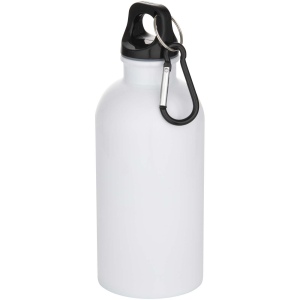 Bouteille d’eau Oregon de 400 ml en acier inoxydable recyclé à simple paroi certifié RCS avec mousqueton (impression par sublimation)