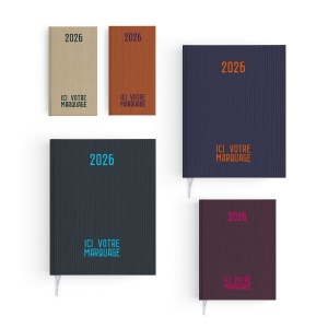 AGENDA EMBOITE TOILE 2026 - MINI 90 x 165 mm - COUVERTURE ARDOISE - TRANSFERT A CHAUD - 4 PAGES (2 FEUILLES) QUADRI EN DEBUT D'AGENDA