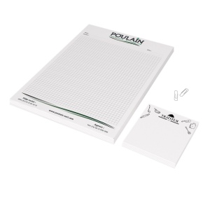 BLOC-NOTE ENCOLLE - MAXI 210 x 297 mm - 100 FEUILLES 80g OFFSET JAUNE PASTEL - IMPRESSION RECTO QUADRI