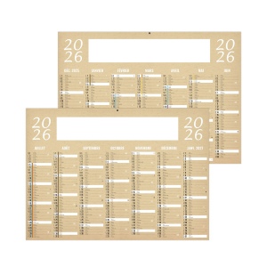 KRAFT 2026 - STANDARD 550 x 405 mm - CC REMBORDE - MARQUAGE QUADRI - IDENTIQUE RECTO VERSO - 2 OEILLETS CORDON