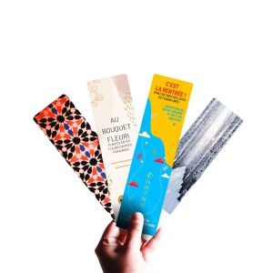 MARQUE-PAGES - 50X200 MM - 380G SATIMAT - IMPRESSION QUADRI RECTO VERSO - PELLICULAGE BRILLANT RECTO VERSO